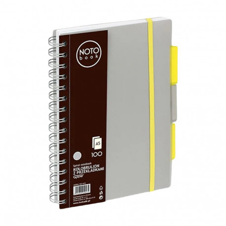 Kaustik spiraalköites A5 GRAND ruuduline registriga plastikust kaanega 100 lehte sinine