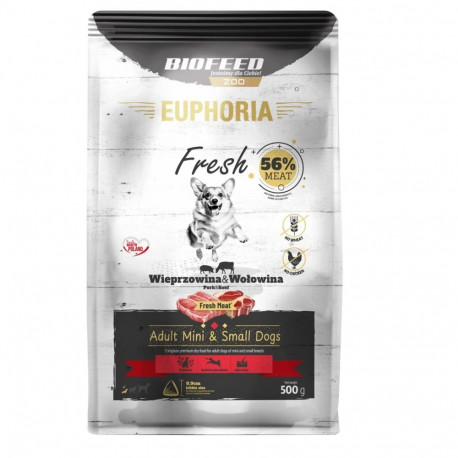 BIOFEED Euphoria Fresh täiskasvanud sea- ja veiselihaga XS/S kuiv koeratoit 500g