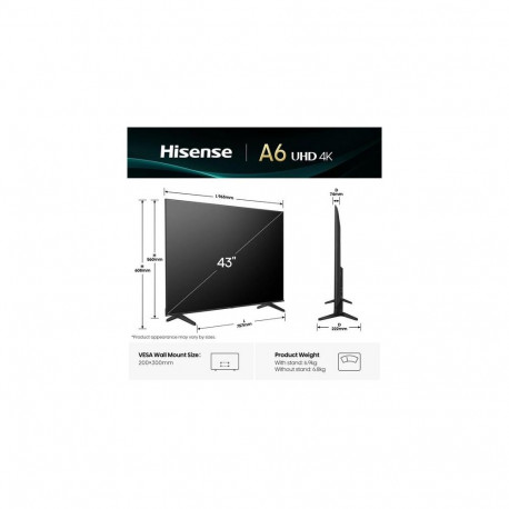 Hisense 43A6Q 109.2 cm (43") 4K Ultra HD Smart TV Wi-Fi Black 300 cd/m²