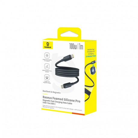 Kaabel USB C pistik - USB C pistik, 1m 100W magnetiline vahustatud silikoon, must BASEUS
