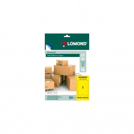 Lomond Self-Adhesive Paper Universal Labels, 1/210x297, A4, 50 sheets, Lemon neon