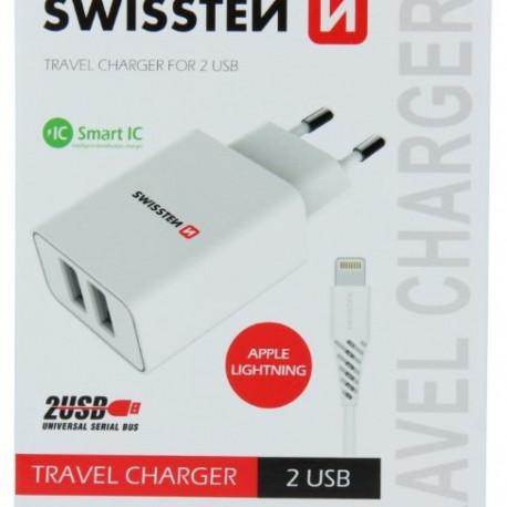 Swissten Smart IC Travel Charger 2x USB 2.1A with Lightning Cable 1.2m