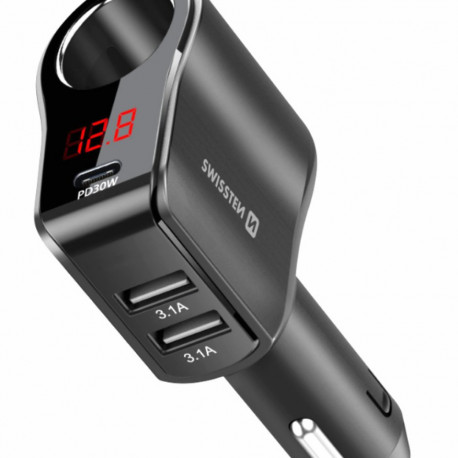 Swissten Car charger 1x USB-C PD / 2x USB-A / CL / LED