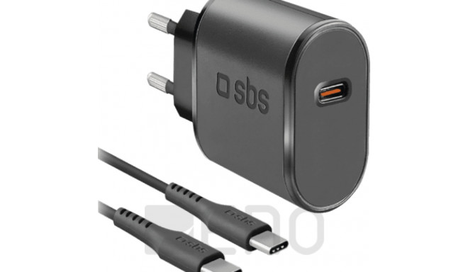 SBS reisilaadija 15W USB-C + USB-C kaabel, must