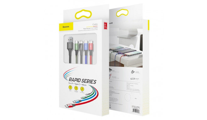 Baseus 2x Lightning | USB Type C | micro USB nailonist punutud kaabel 3,5A 1,2m must (CA1T4-A01)