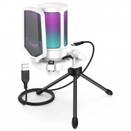 Fifine AmpliGame A6V RGB microphone for gaming | podcasts | streams | tripod | white