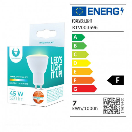 Forever Light LED pirn GU10 7W 230V 3000K 560lm 38°