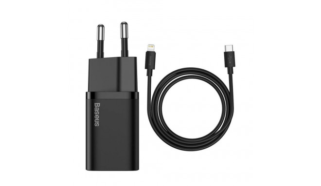 Baseus Super Si kiirlaadija 1C 20W koos USB-C kaabliga Lightning 1m (must)