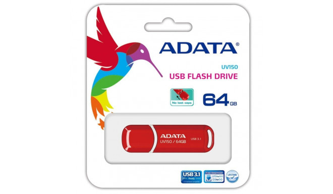 ADATA MEMORY DRIVE FLASH USB3.1 64GB/RED AUV150-64G-RRD