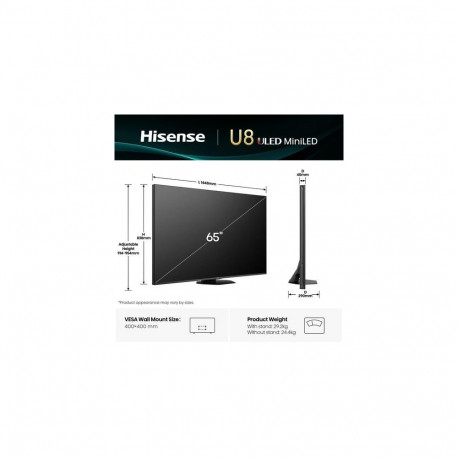 Hisense 65U8Q 165.1 cm (65") 4K Ultra HD Smart TV Wi-Fi Black, Grey