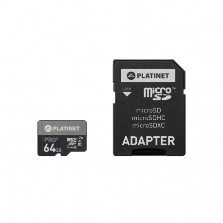 PLATINET microSDXC SECURE DIGITAL + ADAPTER SD 64GB class10 UIII 90MB/s [43999]