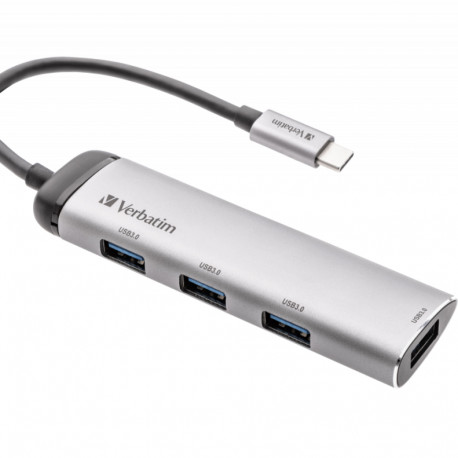 USB-Hub 3.1 Type-C Verbatim 4-Port USB3.3 Gen1 Type A kuni 5Gbps, 41 grammi, 115x30x15mm