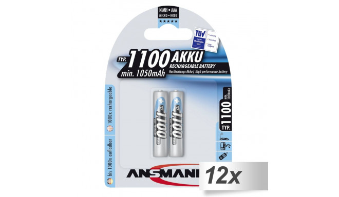 12x2 Ansmann NiMH bat. 1100 Micro AAA 1050 mAh