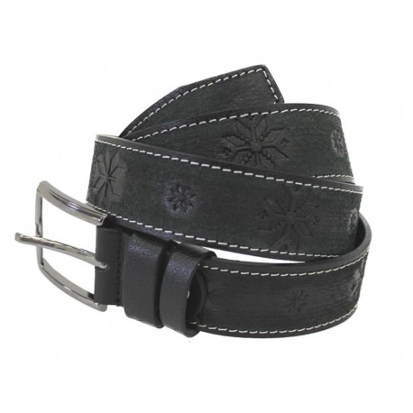 Nahast püksirihm ETNO rukkilill must 3,5 x 135 cm