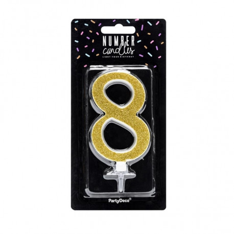 PartyDeco tordiküünal, kuldne, 10 cm, number 8