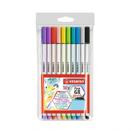 STABILO tindipliiats, Pen 68, pintselotsaga, 10 värvi