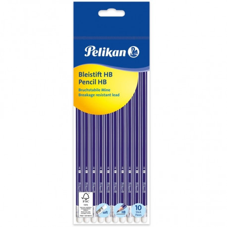 Pelikan harilik pliiats, HB, kustukummiga, 10 tk, blistris