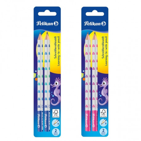 Pelikan harilik pliiats, jäme, kolmnurkne, 2 tk, sinine või roosa