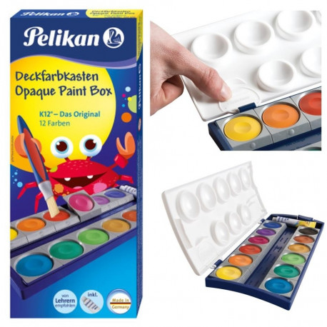 Pelikan guašš, kuiv K12, 12 värvi + valge värv eraldi tuubis