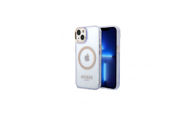 Guess case for iPhone 14 6,1" GUHMP14SHTCMU purple hardcase Gold Outline Translucent MagSafe