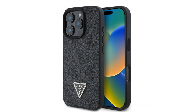 Guess - Guess PU 4G Strass Triangle Metal Logo Case for iPhone 16 Pro Max Black