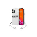 Guess Guess GUHCP13LKB4GGR iPhone 13 Pro / 13 6,1" Transparent hardcase 4G Grey Strap Charm
