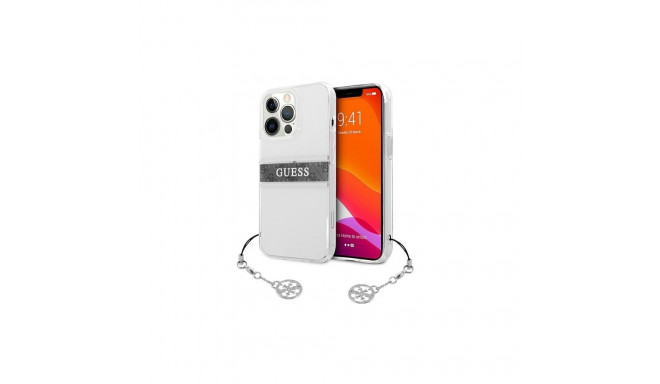 Guess Guess GUHCP13LKB4GGR iPhone 13 Pro / 13 6,1" Transparent hardcase 4G Grey Strap Charm