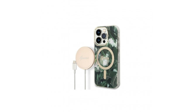 Guess Set Guess GUBPP14XHJEACSA Case+ Charger iPhone 14 Pro Max 6.7" green/green hard case Jungle Ma