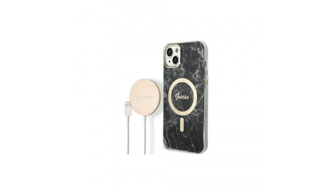 Guess Set Guess GUBPP14SHMEACSK Case+ Charger iPhone 14 6.1" black/black hard case Marble MagSafe