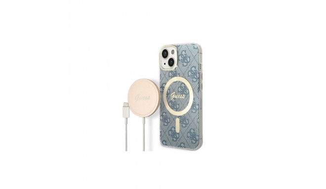 Guess Set Guess GUBPP14SH4EACSB Case+ Charger iPhone 14 6.1" blue/blue hard case 4G Print MagSafe