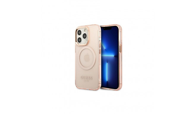 Guess Guess GUHMP13LHTCMP iPhone 13 Pro / 13 6.1" pink/pink hard case Gold Outline Translucent MagSa
