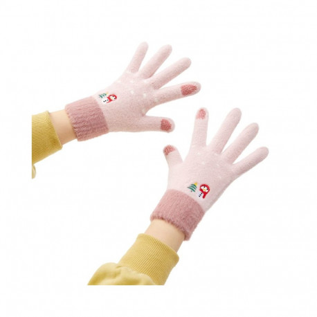 Hurtel Women's winter telephone gloves with a snowman and a Christmas tree - pink