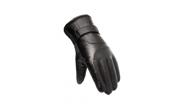 Hurtel Men's insulated PU leather phone gloves - black