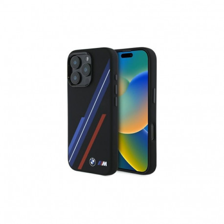 BMW BMW Silicone Random Lines MagSafe Case for iPhone 16 Pro Max - Black