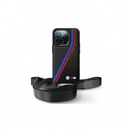 BMW BMW M Edition Carbon Tricolor Lines & Strap Case for iPhone 16 Pro - Black