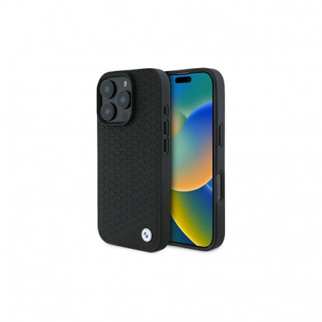 BMW BMW Sign Leather Diamond Metal Logo MagSafe iPhone 16 Pro Case - Black