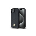 DKNY DKNY Leather Pattern Metal Logo MagSafe Case for iPhone 15/14/13 - Black