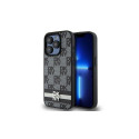 DKNY DKNY Leather Checkered Mono Pattern & Printed Stripes iPhone 15 Pro Case - Black
