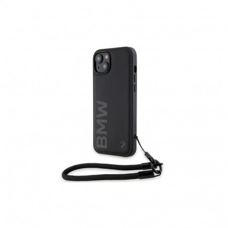 BMW BMW Signature Leather Wordmark Cord Case for iPhone 15/14/13 - Black