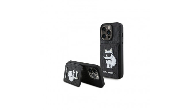 Karl Lagerfeld Karl Lagerfeld Saffiano Cardslots and Stand Monogram Choupette Case for iPhone 15 Pro