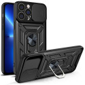 Hurtel - Hybrid Armor Camshield case for iPhone 13 Pro Max armored case with camera cover black
