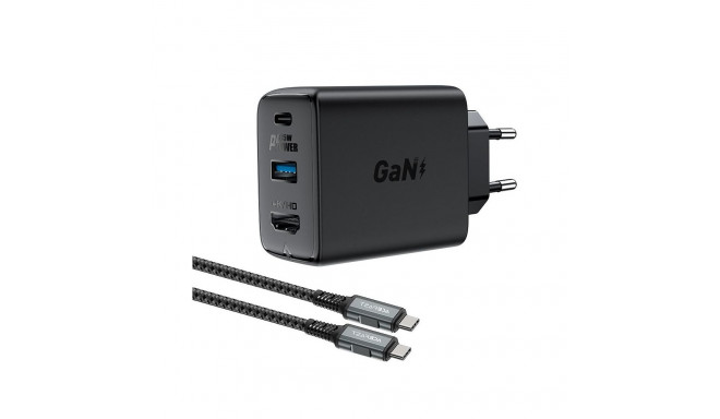 Acefast Acefast 2in1 charger GaN 65W USB Type C / USB, adapter HDMI adapter 4K 60Hz (set with cable)