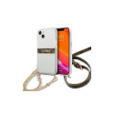 Guess Guess GUHCP13SKC4GBGO iPhone 13 mini 5.4" Transparent hardcase 4G Brown Strap Gold Chain