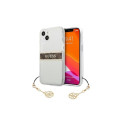 Guess Guess GUHCP13SKB4GBR iPhone 13 mini 5.4" Transparent hardcase 4G Brown Strap Charm