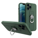 Hurtel Ring Case silicone case with finger grip and stand for Samsung Galaxy A42 5G dark green