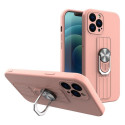 Hurtel Ring Case silicone case with finger grip and stand for iPhone 13 Pro pink