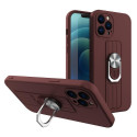 Hurtel Ring Case silicone case with finger grip and stand for iPhone 13 mini brown