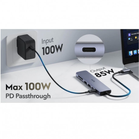 Cudy UH407 PortMate USB-C 7-in-1 Hub 4K 60Hz HDMI USB-C PD USB-A SD TF Aluminum Grey