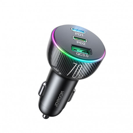 Joyroom Joyroom 70W car charger with 3 ports: USB, 2 x USB C black (JR-CL26)