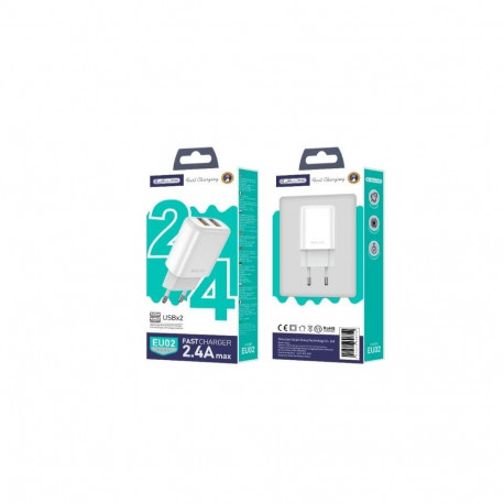 Jellico EU02 12W 2x USB 2.4A Plug Fast Adaptive Charger Universal for all Mobile Devices White